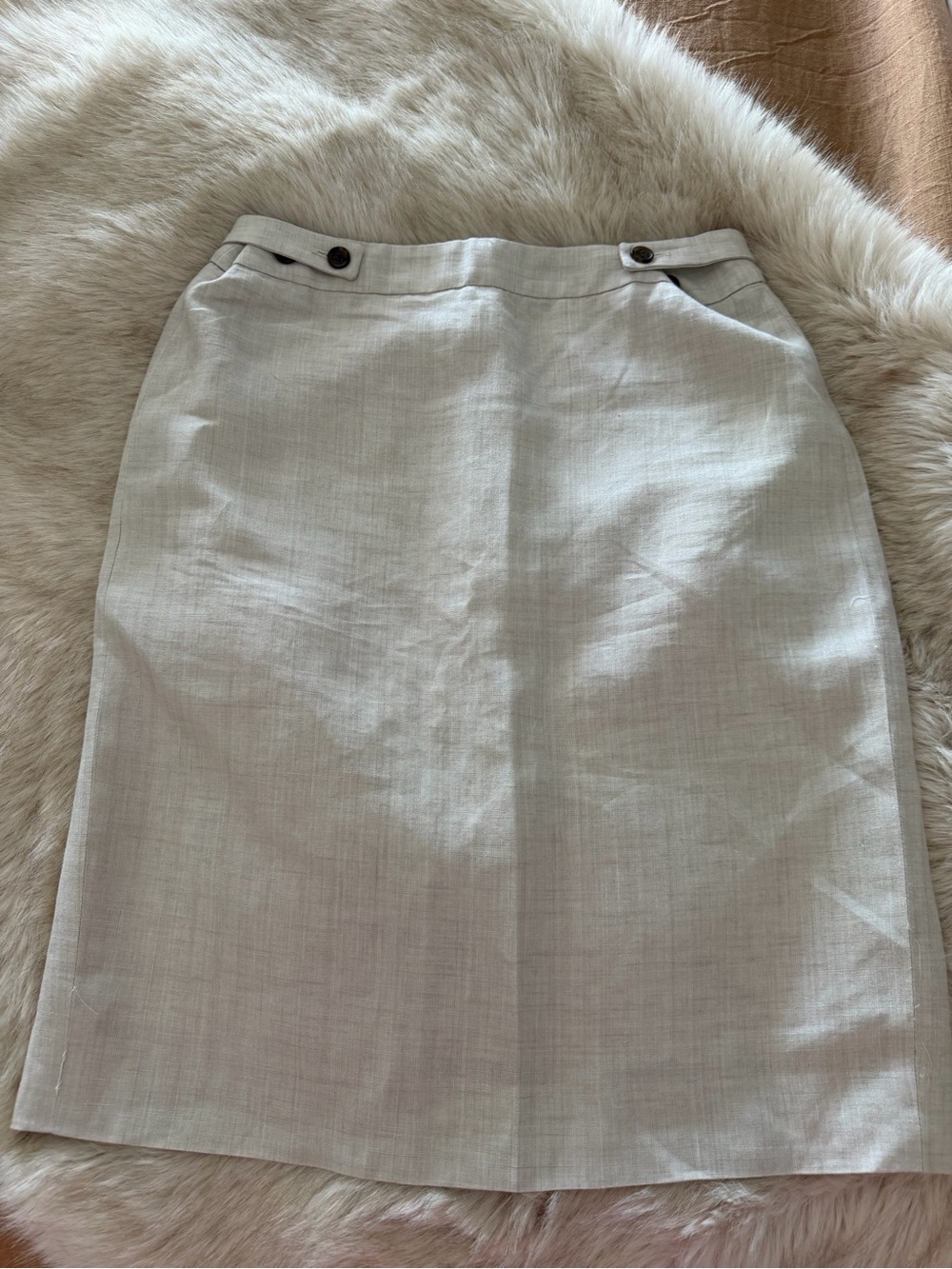 Classic Light Beige Linen-Blend Pencil Skirt
